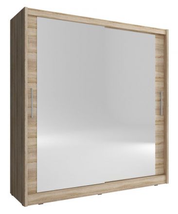 Grote kledingkast met twee spiegeldeuren Warbreck 57, kleur: sonoma eiken - afmetingen: 214 x 200 x 62 cm (H x B x D), met 10 vakken