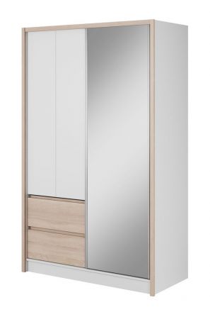 Kirkdale 10 spiegelkast met zes vakken en een kledingroede, kleur: wit / sonoma eiken - afmetingen: 214 x 134 x 62 cm (H x B x D)