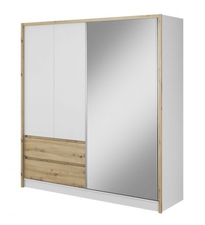 Kirkdale 03 spiegelkast met zes vakken en twee laden, kleur: Wit / Eiken Artisan - afmetingen: 214 x 204 x 62 cm (H x B x D)
