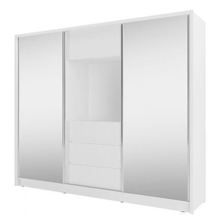 Schuifdeurkast met twee grote spiegeldeuren Withington 01, kleur: wit - afmetingen: 214 x 254 x 62 cm (H x B x D), met 7 vakken