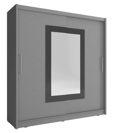 eenvoudige Bickleigh 26 schuifdeurkast met spiegel, kleur: grijs - afmetingen: 200 x 180 x 62 cm (H x B x D), met vijf vakken