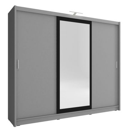 moderne kledingkast met één deur met spiegel Bickleigh 17, kleur: grijs - afmetingen: 214 x 250 x 62 cm (H x B x D), met voldoende opbergruimte