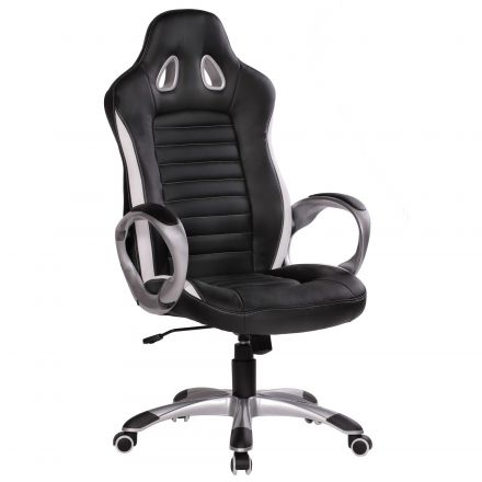 Gamingstoel / draaistoel in racing look Apolo 36, kleur: zwart / wit / aluminium look, met ademende hoes