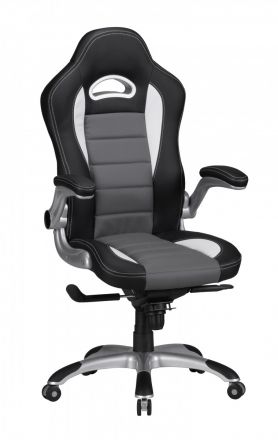 Gamingstoel / bureaustoel Apolo 48, kleur: zwart / wit / grijs, met inklapbare en verstelbare armleuningen