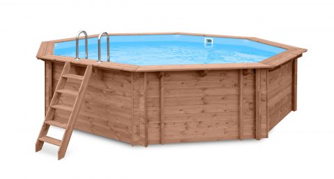 Houten zwembad Verano 03 - Set gemaakt van KDI vurenhout - Afmetingen (cm): 517 x 560 x 129 (L x B x H), incl. pomp & zandfilter