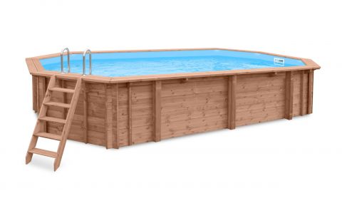 Houten zwembad Verano 05 - Set gemaakt van KDI vurenhout - Afmeting (cm): 396 x 727 x 138 (L x B x H), incl. pomp & zandfilter