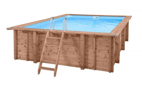 Houten zwembad Verano 08 - Set gemaakt van KDI vurenhout - Afmeting (cm): 419 x 600 x 131 (L x B x H), incl. pomp & zandfilter