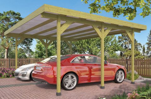 Dubbele carport Vehículo gemaakt van onder druk geïmpregneerd grenen incl. PVC dakpanelen - Afmeting: 500 x 600 cm (L x B)