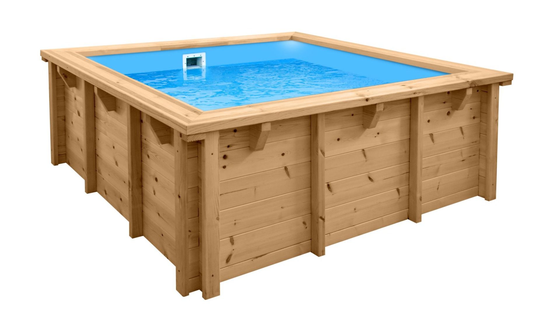Modern Sunnydream 01 houten zwembad, 2,10 x 2,10 meter, inclusief premium filtersysteem, filtermedium, zwembadfolie, vloer- en muurvlies, roestvrijstalen hoekverbindingen