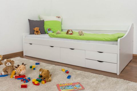Eenpersoonsbed / bed met opbergruimte massief grenen, wit gelakt 94, incl. lattenbodem - afmetingen 90 x 200 cm