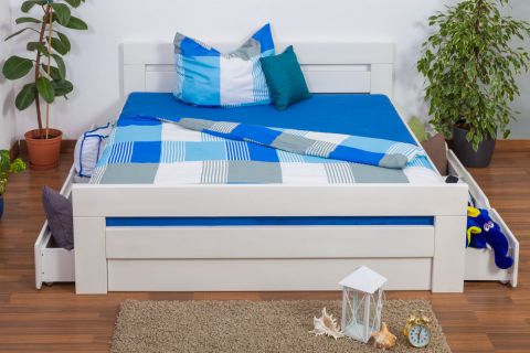 Tweepersoonsbed / functioneel bed "Easy Premium Line" K6 incl. 4 laden en 2 afdekplaten 180 x 200 cm wit gelakt massief beukenhout