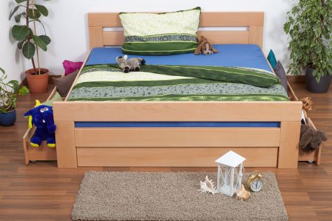 Tweepersoonsbed / functioneel bed "Easy Premium Line" K6 incl. 4 laden en 2 afdekplaten 180 x 200 cm massief beukenhout massief naturel