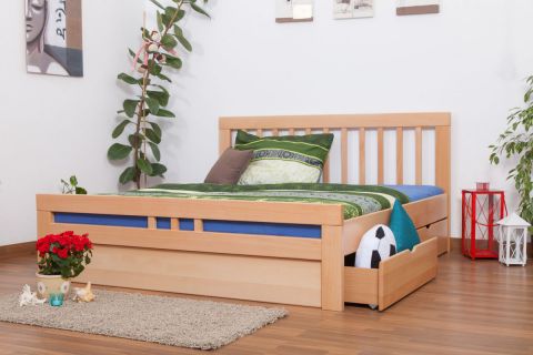 Tweepersoonsbed / functioneel bed "Easy Premium Line" K8 incl. 4 laden en 2 afdekplaten, 180 x 200 cm massief beukenhout naturel