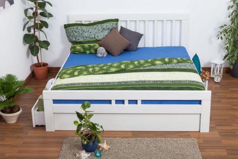 Tweepersoonsbed / functioneel bed "Easy Premium Line" K8 incl. 4 laden en 2 afdekplaten, 180 x 200 cm massief beukenhout, wit gelakt