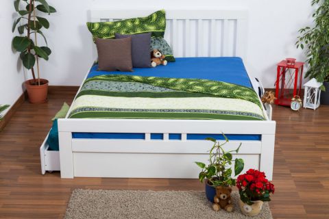Tweepersoonsbed / functioneel bed "Easy Premium Line" K8 incl. 4 laden en 2 afdekplaten, 160 x 200 cm wit gelakt massief beukenhout