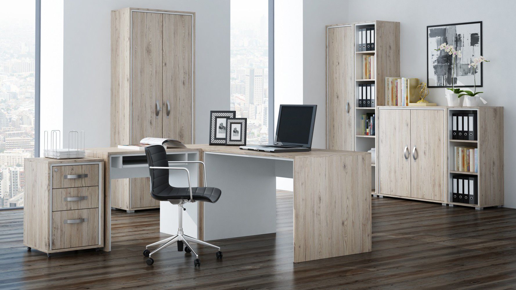kantoor compleet B Cianjur, 7-delig, kleur: eiken / wit