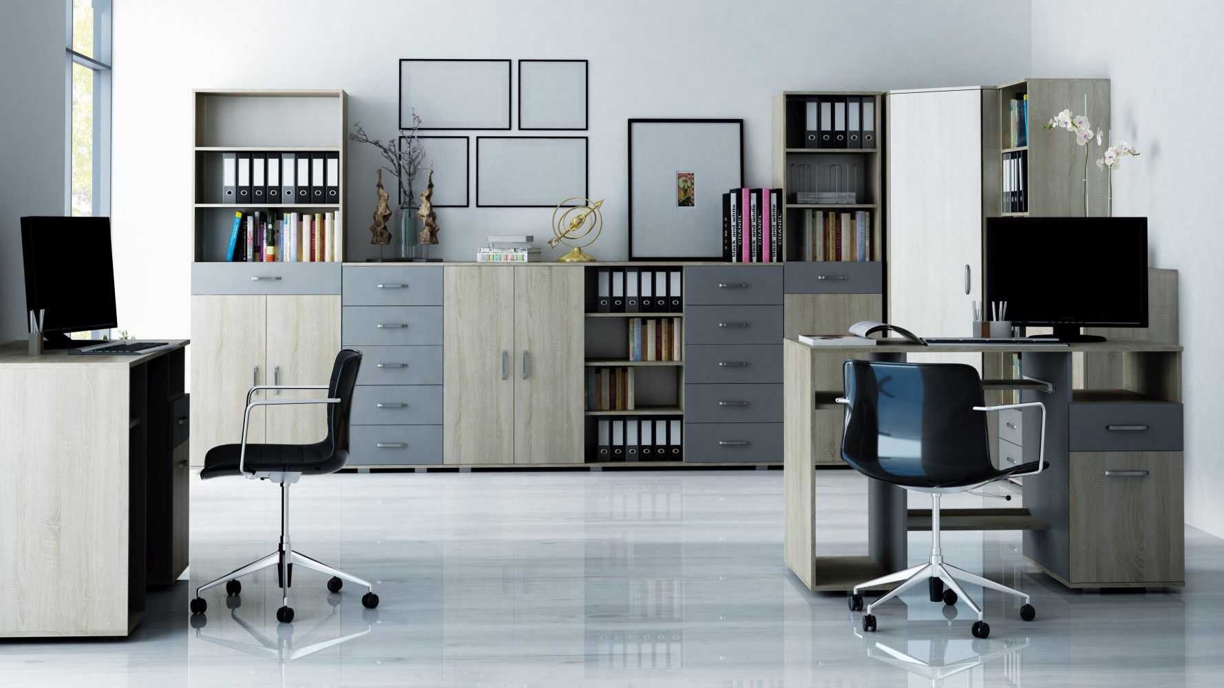 Office complete set A Ciomas, 8-delig, kleur: Sonoma eiken / grijs