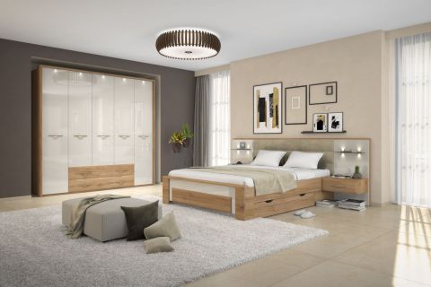 Complete slaapkamerset A Gataivai, 10-delig, kleur: beige hoogglans / walnoot