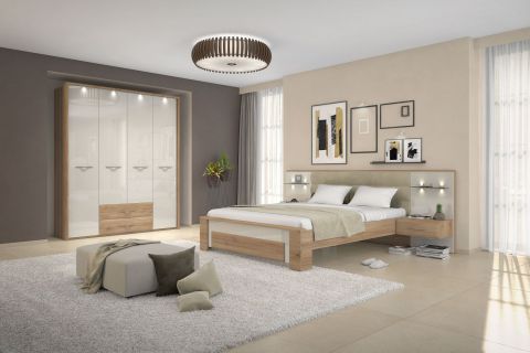 Complete slaapkamer set B Gataivai, 8-delig, kleur: beige hoogglans / walnoot
