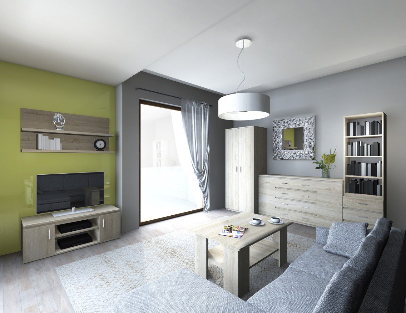 Complete woonkamer set B Pamulang, 6-delig, kleur: Sonoma eiken
