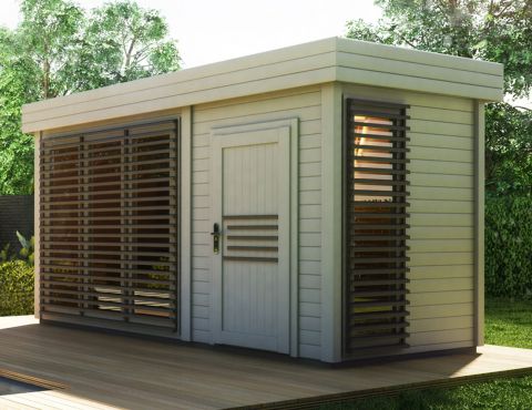 Buiten sauna / saunahuis Karakum 40 mm, buitenafmetingen (B x D): 400 x 200 cm - kleur: grijs / antraciet