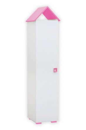 Baby kinderkamer - Draaideur kolomkast Daniel 04, Kleur: Wit / Roze - 191 x 48 x 46 cm (H x B x D)