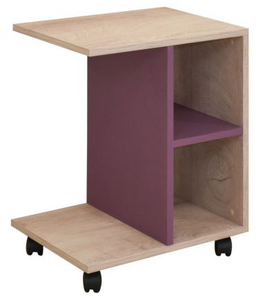 Kinderkamer -  tafeltje / bijzettafel Koa 09, kleur: eik / violet - afmetingen: 50 x 35 x 62 cm (B x D x H)