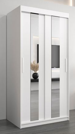 Schuifdeurkast / kledingkast Polos 01 met spiegel, kleur: mat wit - Afmetingen: 200 x 100 x 62 cm (H x B x D)