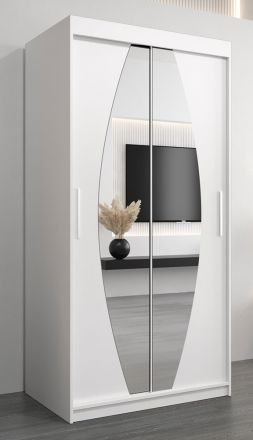 Schuifdeurkast / kledingkast Calvitero 01 met spiegel, kleur: mat wit - Afmetingen: 200 x 100 x 62 cm ( H x B x D)