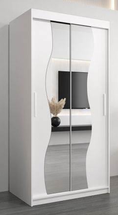 Schuifdeurkast / kleerkast Robinyera 01 met spiegel, kleur: mat wit - Afmetingen: 200 x 100 x 62 cm ( H x B x D)