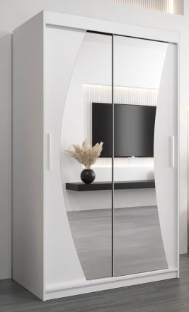 Schuifdeurkast / kleerkast Combin 02 met spiegel, kleur: mat wit - Afmetingen: 200 x 120 x 62 cm (H x B x D)