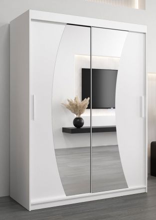 Schuifdeurkast / kleerkast Combin 03 met spiegel, kleur: mat wit - Afmetingen: 200 x 150 x 62 cm (H x B x D)