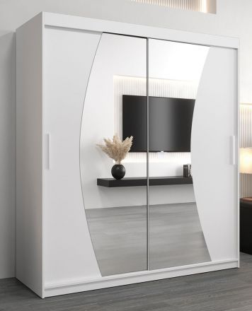 Schuifdeurkast / kleerkast Combin 04 met spiegel, kleur: mat wit - Afmetingen: 200 x 180 x 62 cm (H x B x D)