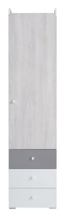 Jeugdkamer / tienerkamer - kledingkast  Floreffe 04, kleur: Wit / Wit eiken / Grijs - Afmetingen: 190 x 45 x 40 cm (H x B x D)