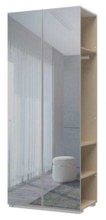 Aanbouwmodule voor draaideurkast / kledingkast met twee spiegeldeuren Faleasiu, kleur: Wit - Afmetingen: 224 x 90 x 56 cm (H x B x D)