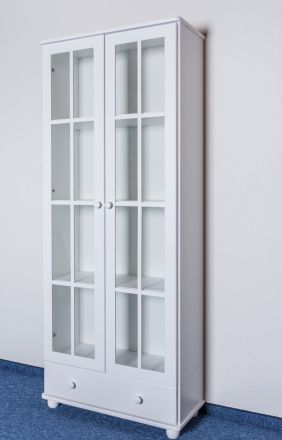 vitrinekast / servieskast massief grenen, wit Junco 34 - Afmetingen: 195 x 80 x 35 cm (H x B x D)
