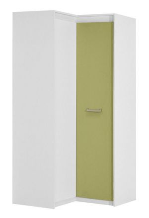 Kinderkamer - draaideurkast / hoekkledingkast Koa 04, kleur: Wit / Groen - Afmetingen: 203 x 98 x 98 cm (H x B x D)