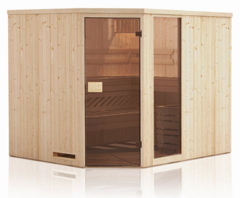 prefab elementen sauna Tirari 68 mm met 1 raam en dakrand - buitenmaten (B x D x H): 194 x 175 x 199 cm
