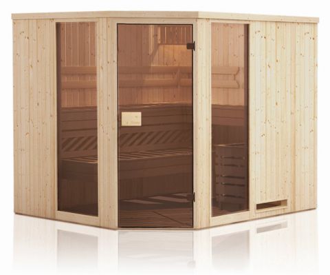 prefab elementen sauna Tirari 68 mm met 2 ramen en dakrand - buitenmaten (B x D x H): 194 x 194 x 199 cm