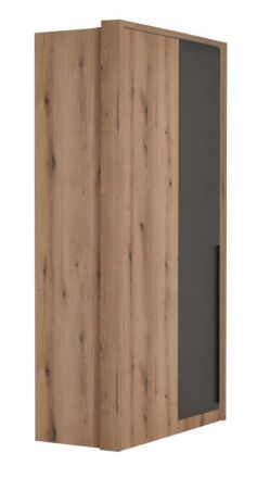 Draaideurkast / hoekkledingkast Cerdanyola 04, kleur: eiken / grijs - afmetingen: 216 x 106 x 56 cm (H x B x D)