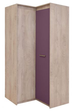 Kinderkamer - draaideurkast / hoekkast Koa 04, kleur: eiken / violet - afmetingen: 203 x 98 x 98 cm (H x B x D)