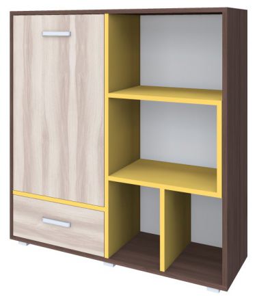 dressoir / ladekast Kerema 13, kleur: notenhout / iep / geel - afmetingen: 120 x 110 x 41 cm (H x B x D)