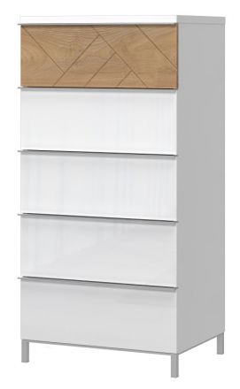 Dressoir / ladekast Faleasiu 17, kleur: wit / walnoten - Afmetingen: 123 x 60 x 45 cm (H x B x D)