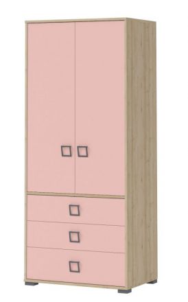 Kinderkamer - draaideurkast / kledingkast  Benjamin 13, kleur: beuken / roze - 198 x 84 x 56 cm (H x B x D)