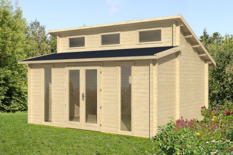 tuinhuis Gamskofel 02 incl. vloer - 70 mm blokhut profielplanken, grondoppervlakte: 19,1 m², dubbel monopitch dak