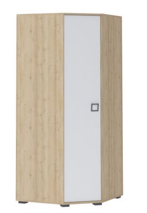 Draaideurkast / hoekkledingkast 15, kleur: beuken / wit - 198 x 86 x 86 cm (h x b x d)