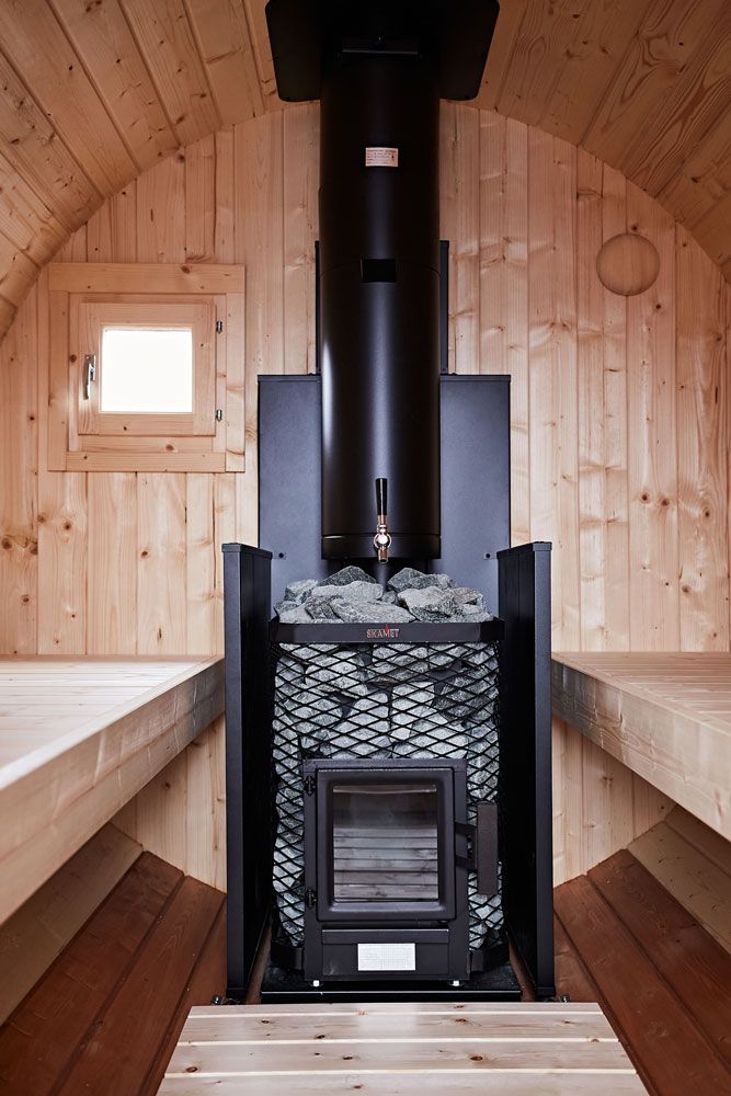 Houtgestookte saunakachel set 6.8 KW incl. schoorsteen set, watertank en 100 kg sauna stenen