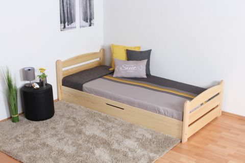 Eenpersoonsbed /  bed met opbergruimte  massief grenen, natuur 92, incl. lattenbodem - 90 x 200 cm (B x D)
