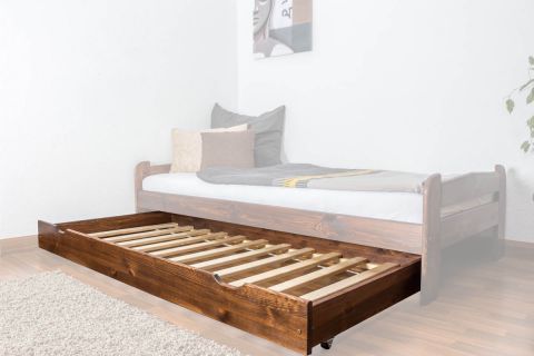 Oprolbaar bed / tweede ligvlak voor bed - massief grenen, walnoten kleur 003- Afmetingen 18,50 x 198 x 95 cm (H x B x D)