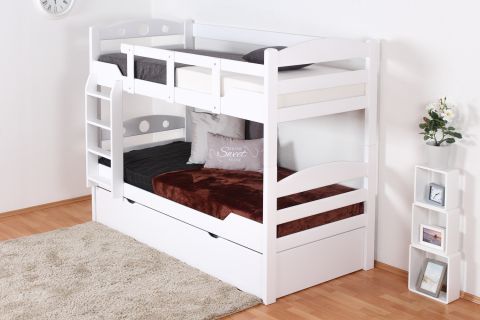 Stapelbed voor volwassenen "Easy Premium Line" K10/h incl. uitschuif bed en 2 afdekplaten, hoofdbord met gaten, massief beukenhout massief wit - Afmetingen: 90 x 200 cm, deelbaar